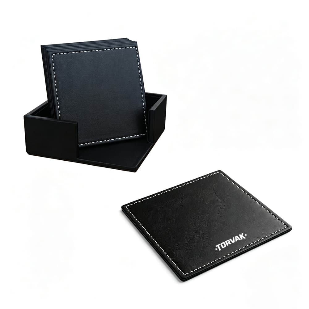 PU Leather Square Drink Coasters Set