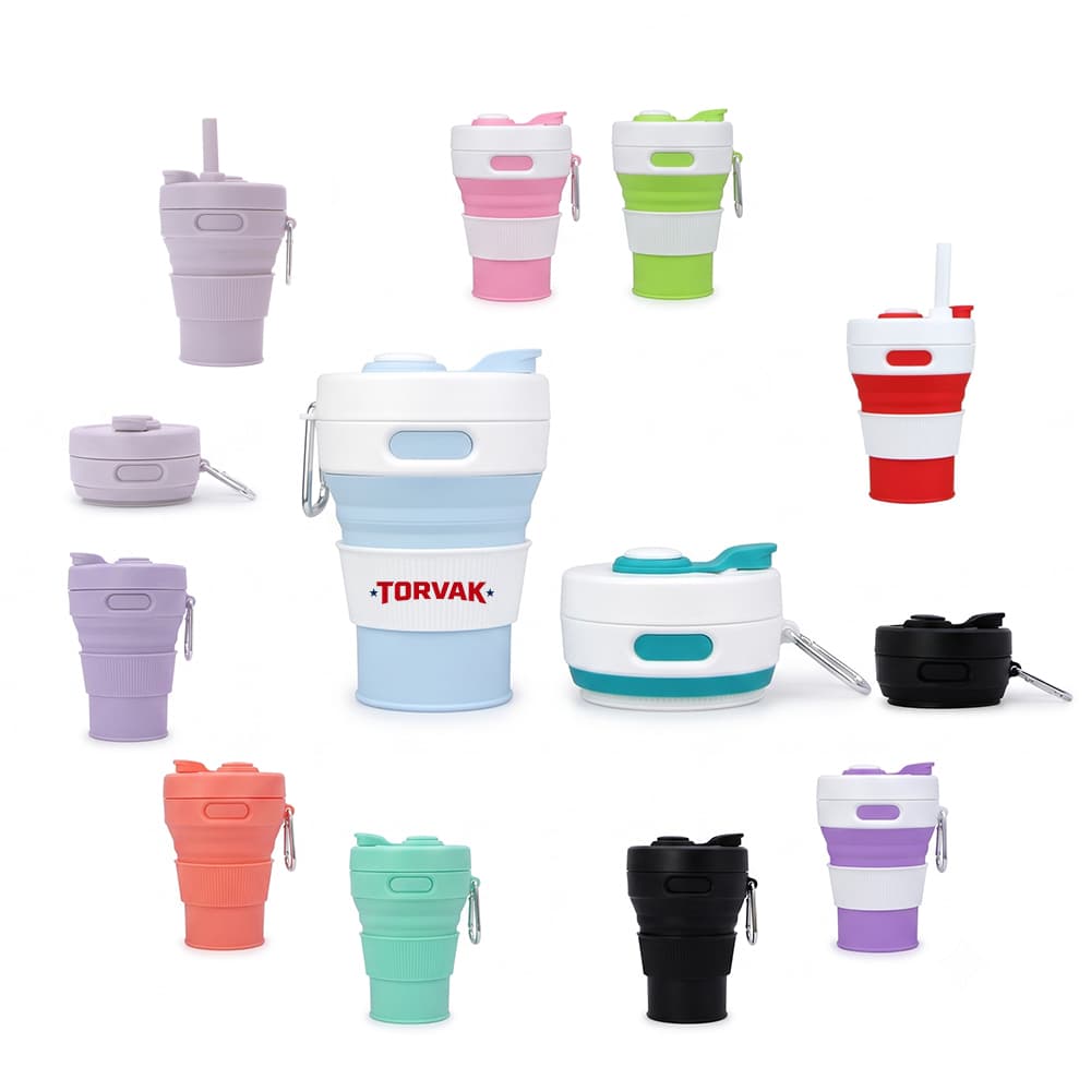 12 oz Foldable Silicone Travel Cup w/ Carabiner