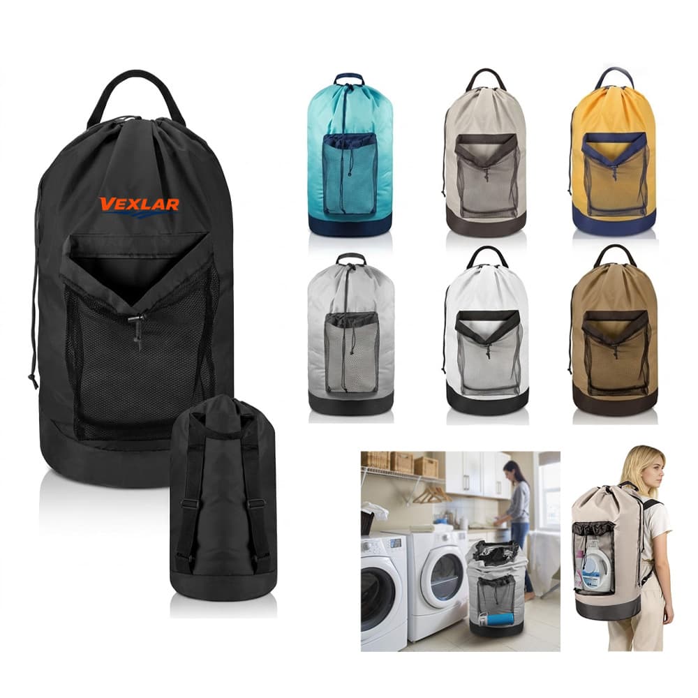 Drawstring Laundry Backpack w/ Mesh Pouch